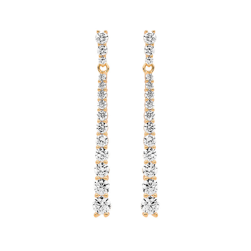 Sterling Silver Rose Gold Plated Graduated Cz Drop Earrings