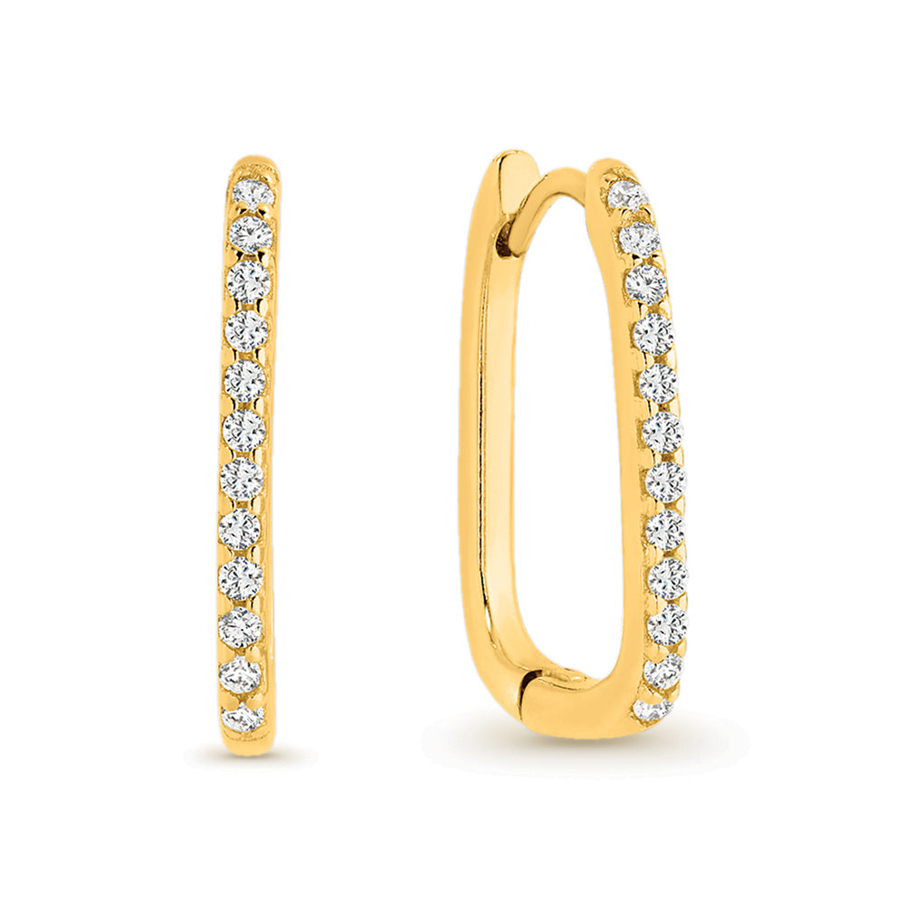 Sterling Silver Gold Plated Cz Huggie Earrings