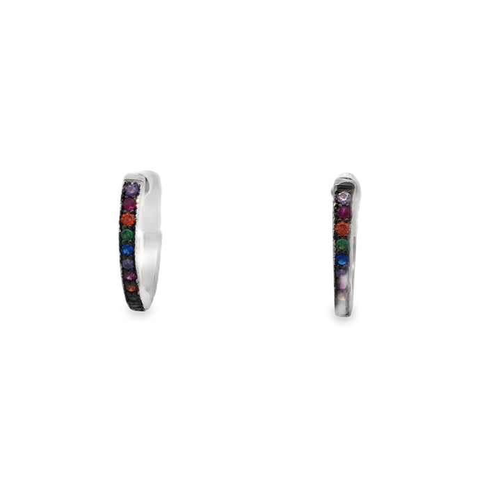 Lustra Sterling Silver Rhodium Plated Rainbow Cz Set Huggies