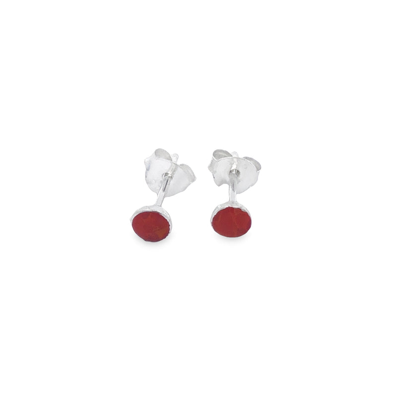 Onatah Sterling Silver Round Small Red Bamboo Bezel Set Studs