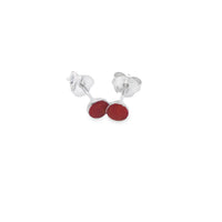 Onatah Sterling Silver Round Small Red Bamboo Bezel Set Studs
