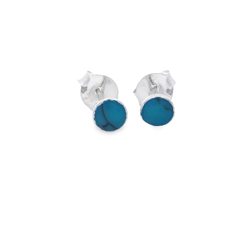Onatah Sterling Silver Round Small Turquoise Bezel Set Studs