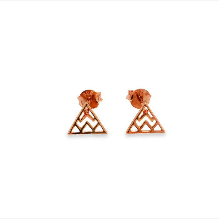 Silver Rose Gold Plated Triangle With Wavey Lines Stud Earrings