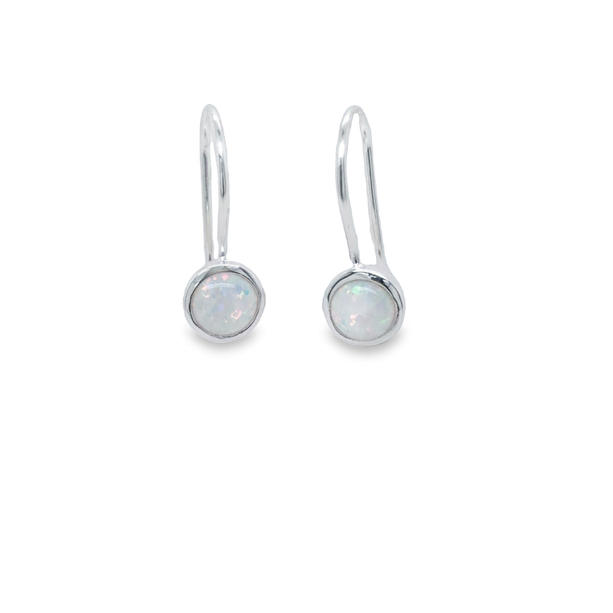 Silver Bezel Set White Opalite Fixed Hook Earrings