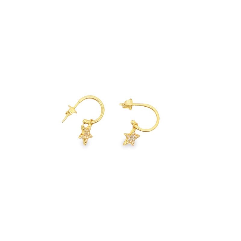 Sterling Silver Gold Plated Star With Cz Stud Hoop Earrings
