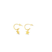 Sterling Silver Gold Plated Star With Cz Stud Hoop Earrings