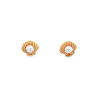 Sterling Silver Gold Plated Pearl In Shell Stud Earrings