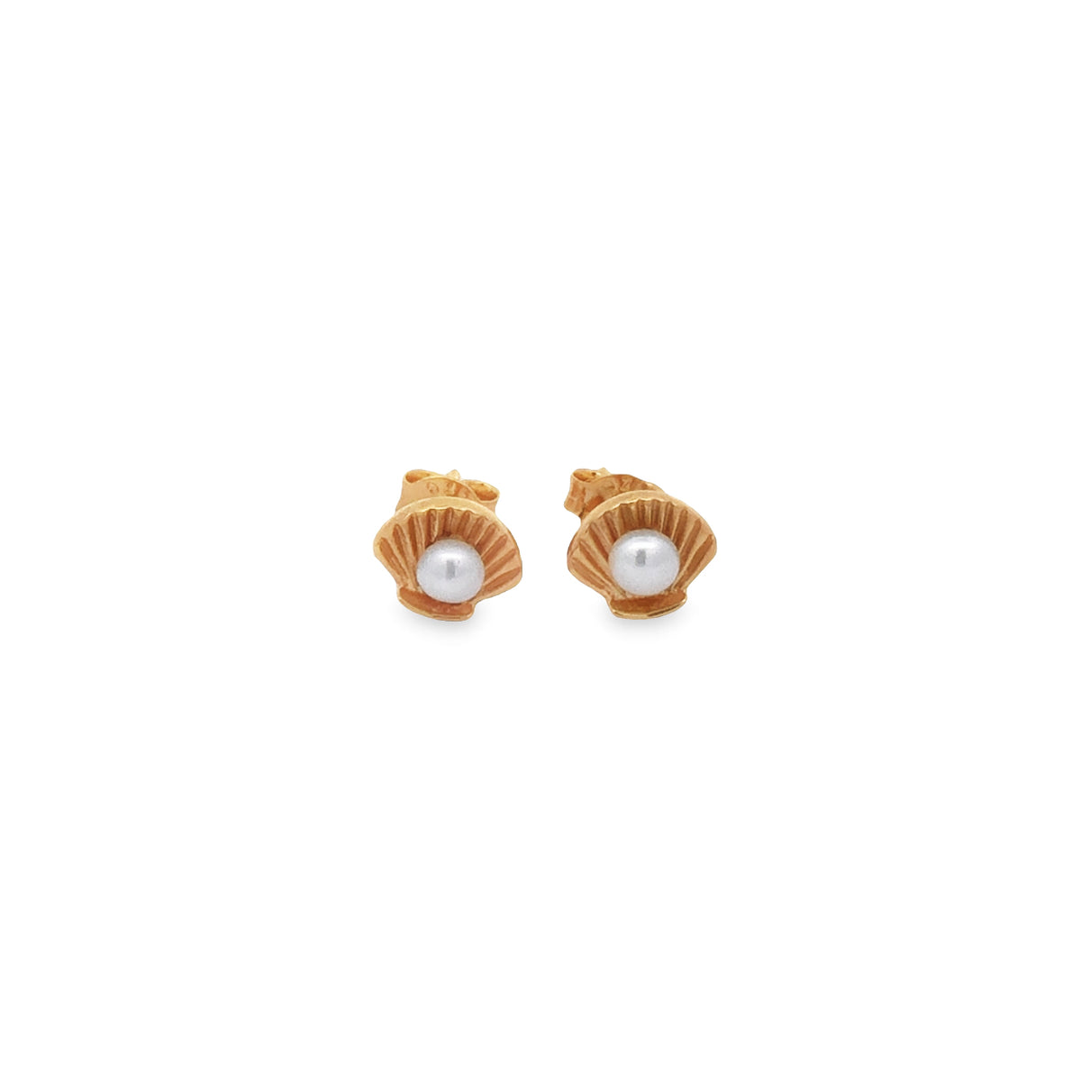 Sterling Silver Gold Plated Pearl In Shell Stud Earrings