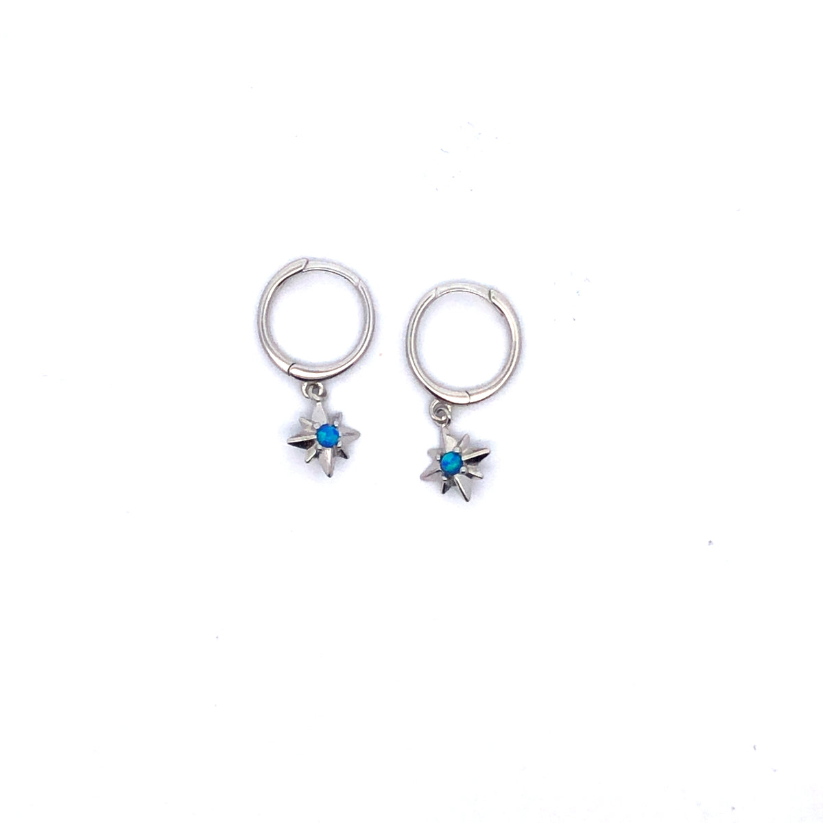 Sterling Silver Starburst With Blue Opalite Hoop Earrings