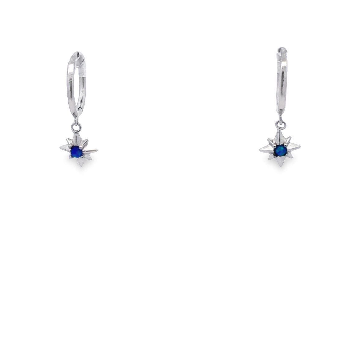 Sterling Silver Starburst With Blue Opalite Hoop Earrings