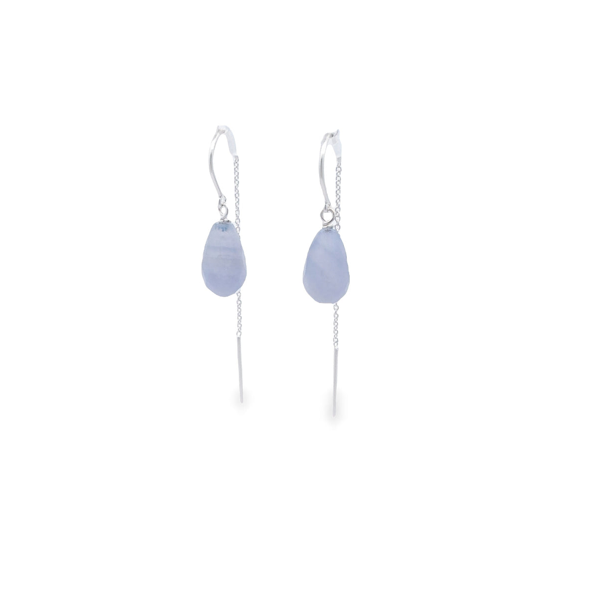 Sterling Silver Thread Teardrop Blue Lace Stone Earrings