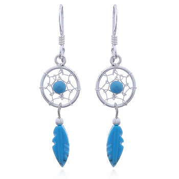 Onatah Sterling Silver Dreamcatcher Blue Drop Earrings With Shephooks