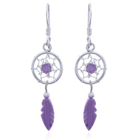 Onatah Sterling Silver Dreamcatcher Purple Drop Earrings With Shephooks