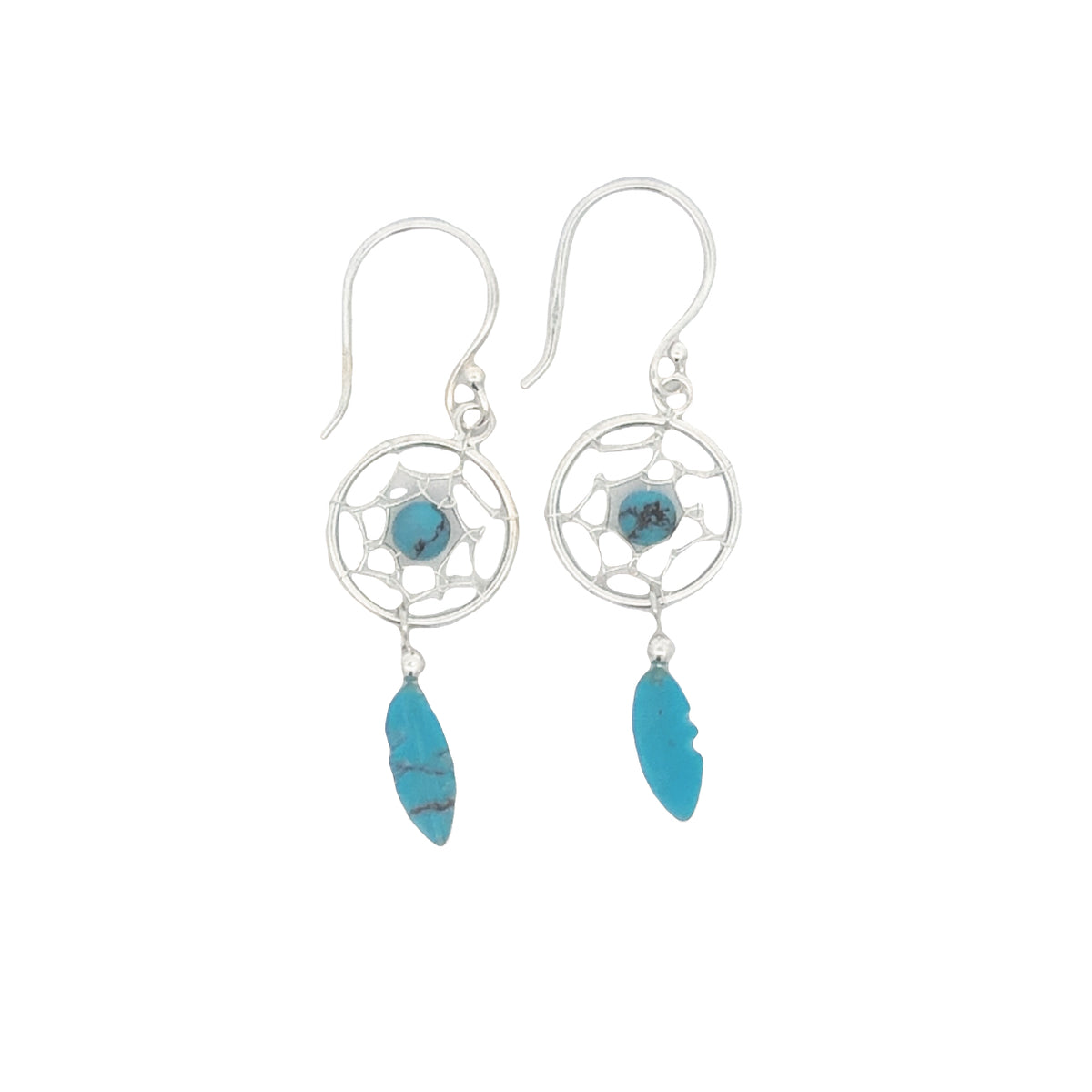 Onatah Sterling Silver Dreamcatcher Turquoise Drop Earrings With Shephooks