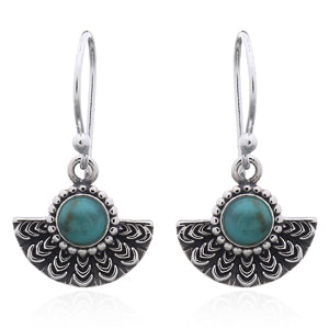 Onatah Sterling Silver Half Mandala Drop Shep Hook Earrings Set With Turquoise