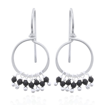 Onatah Sterling Silver Black Onyx Earrings With Fixed Shep Hooks