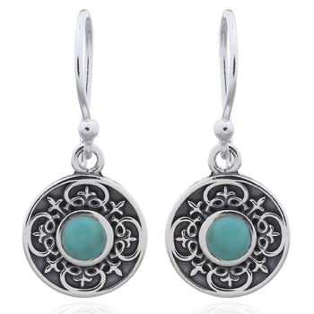 Onatah Sterling Silver Mandala Turquoise Earrings With Shep Hooks
