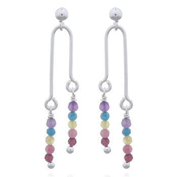 Onatah Sterling Silver Stud Drop Earrings With Mixed Stone Beads