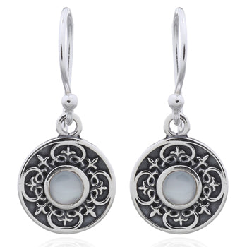 Onatah Sterling Silver Mystic Disc Drop Mother Of Pearl Earrings With Shep Hooks