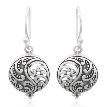 Onatah Sterling Silver Domed Filigree Drop Earrings With Shep Hooks