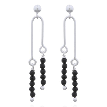 Onatah Sterling Silver Stud Drop Earrings With Black Agate Beads