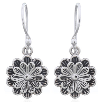 Onatah Sterling Silver Double Daisy Drop Earrings With Shephooks