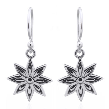 Onatah Sterling Silver Oxidised Flower Drop Earrings With Shephooks