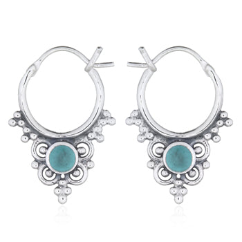 Onatah Sterling Silver Mandala Hoops Set With Turquoise