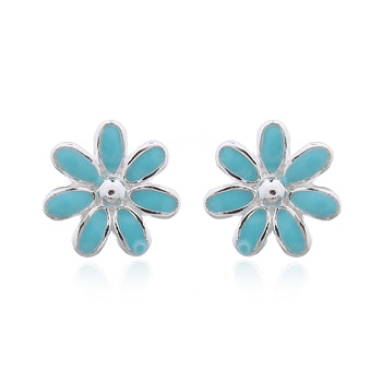 Onatah Sterling Silver Blue Enamelled Daisy Stud Earrings