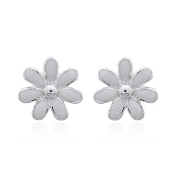 Onatah Sterling Silver White Enamelled Daisy Stud Earrings