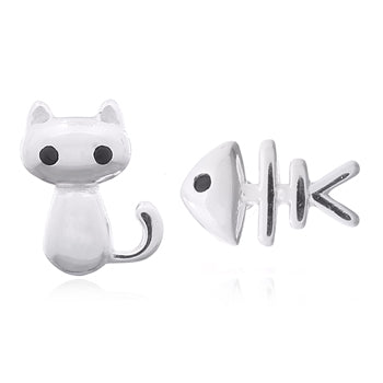 Onatah Sterling Silver Cat And Fish Stud Earrings
