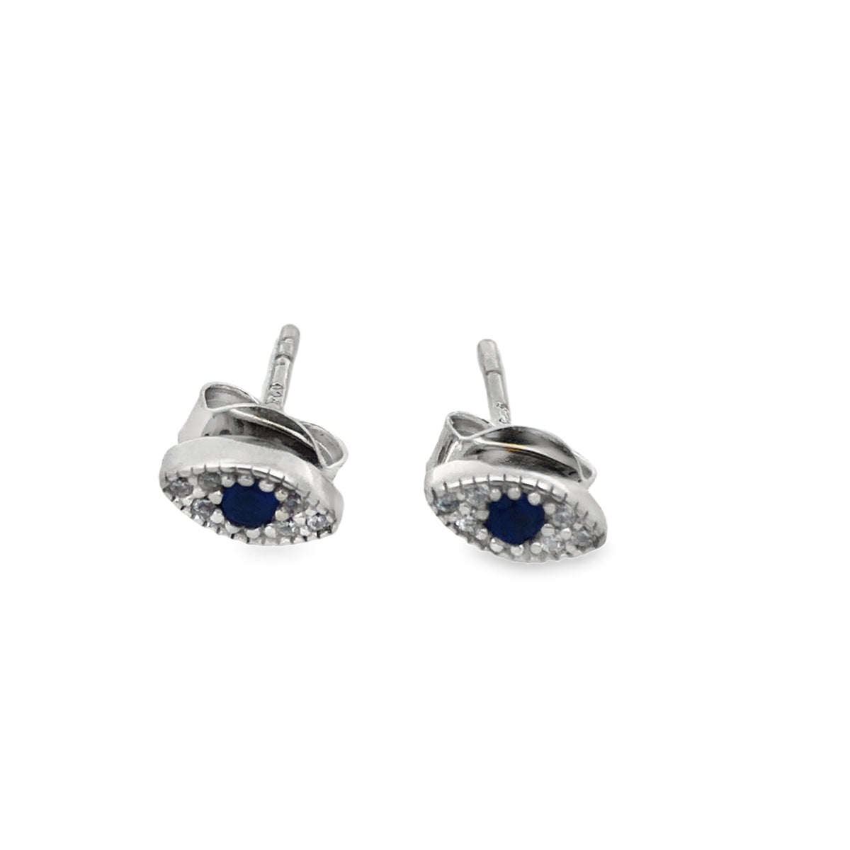 Lustra Sterling Silver Cz Set Evil Eye Of Protection Stud Earrings