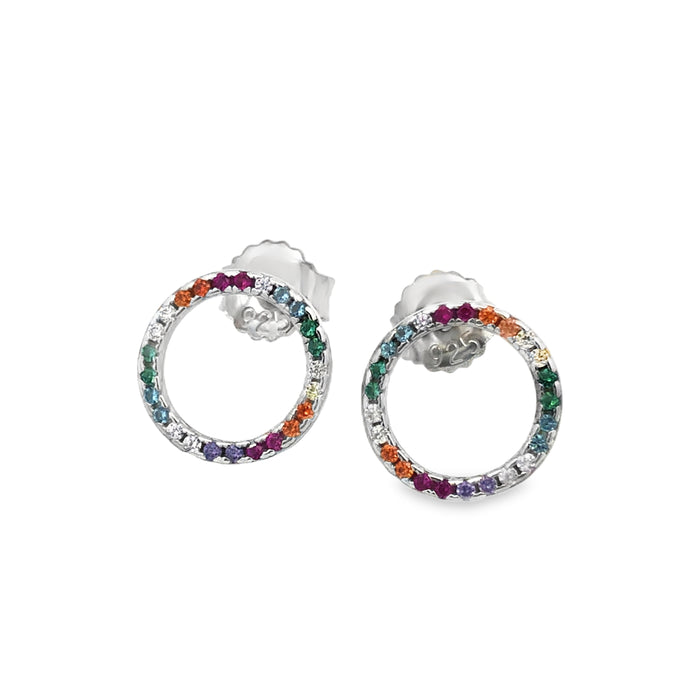 Lustra Sterling Silver Rainbow Cz Set Circle Stud Earrings