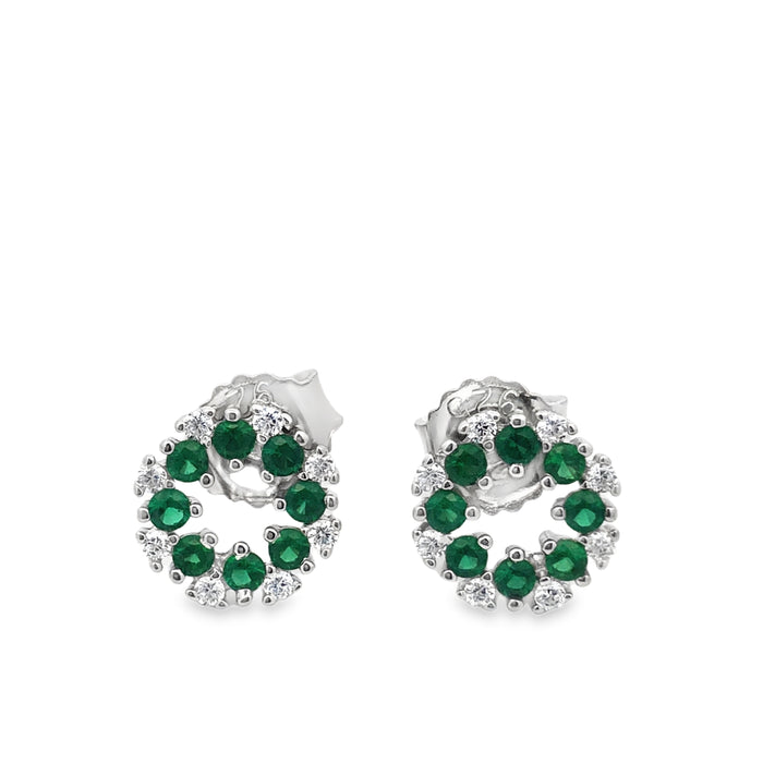 Lustra Sterling Silver Rhodium Plated Green And White Cz Circle Studs