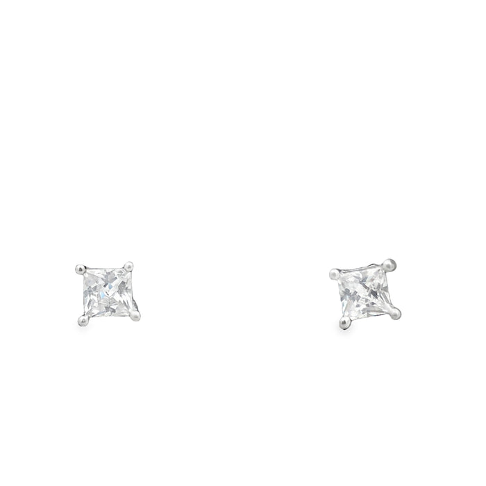 Sterling Silver Rhodium Plated 3Mm Square Cubic Zirconia Studs