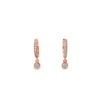Lustra Silver Rose Gold Plated Round Cz Set Huggie With Drop Cz Earrings