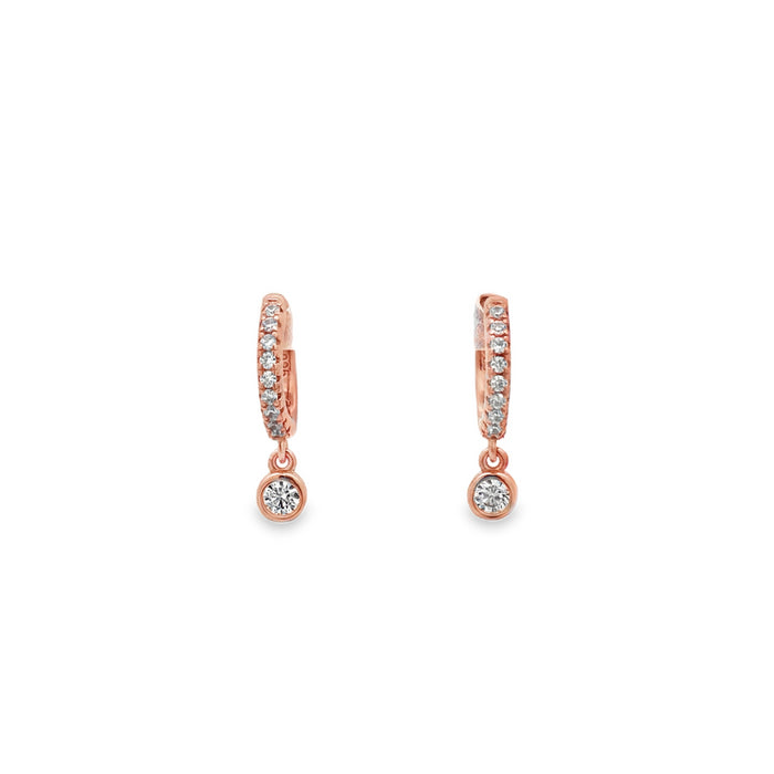 Lustra Silver Rose Gold Plated Round Cz Set Huggie With Drop Cz Earrings