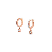 Lustra Silver Rose Gold Plated Round Cz Set Huggie With Drop Cz Earrings