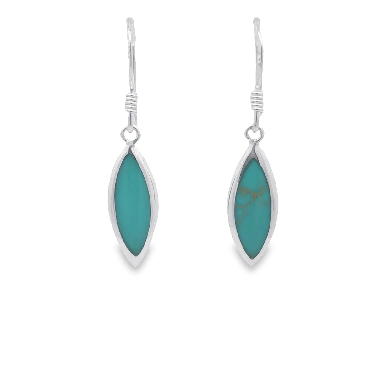 Onatah Sterling Silver Marquise Shaped Light Turquoise Bezel Drop Earrings With Shep Hooks