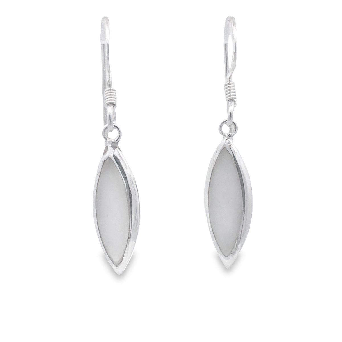 Onatah Sterling Silver Marquise Shaped Mother Of Pearl Bezel Drop Earrings With Shep Hooks
