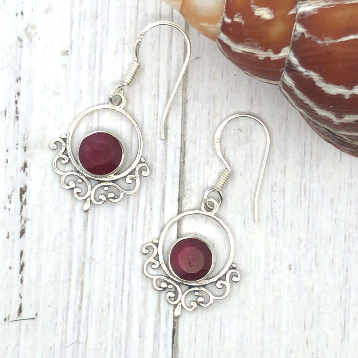 Onatah Sterling Silver Filigree Treated Ruby Earings With Shephooks