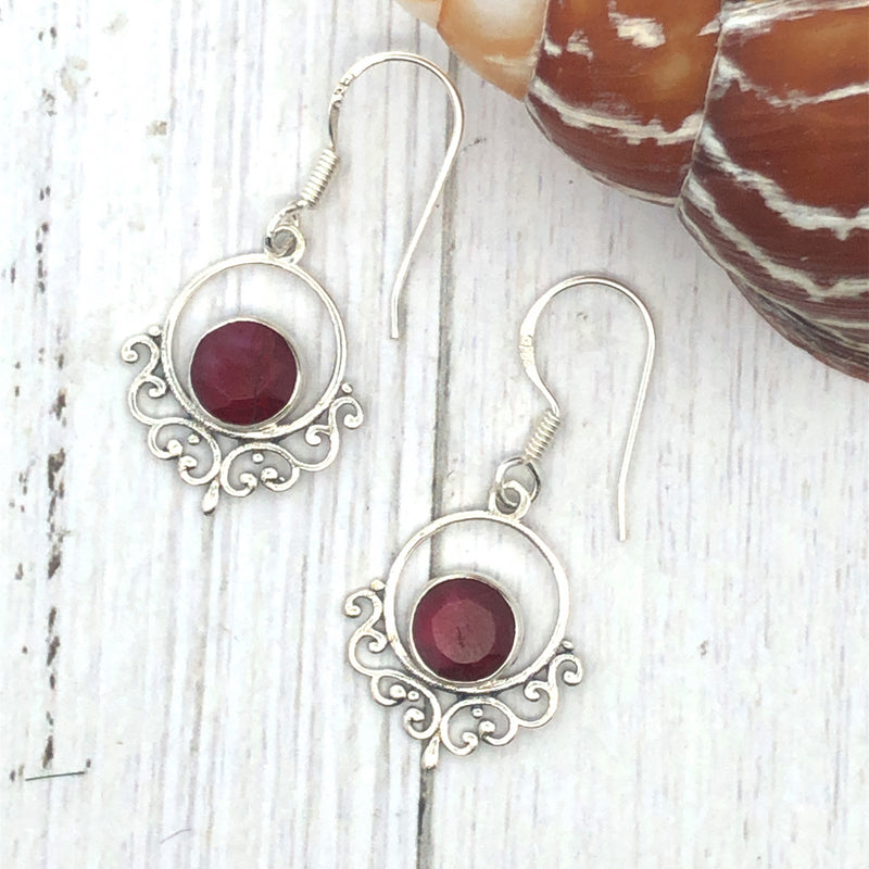 Onatah Sterling Silver Filigree Treated Ruby Earings With Shephooks