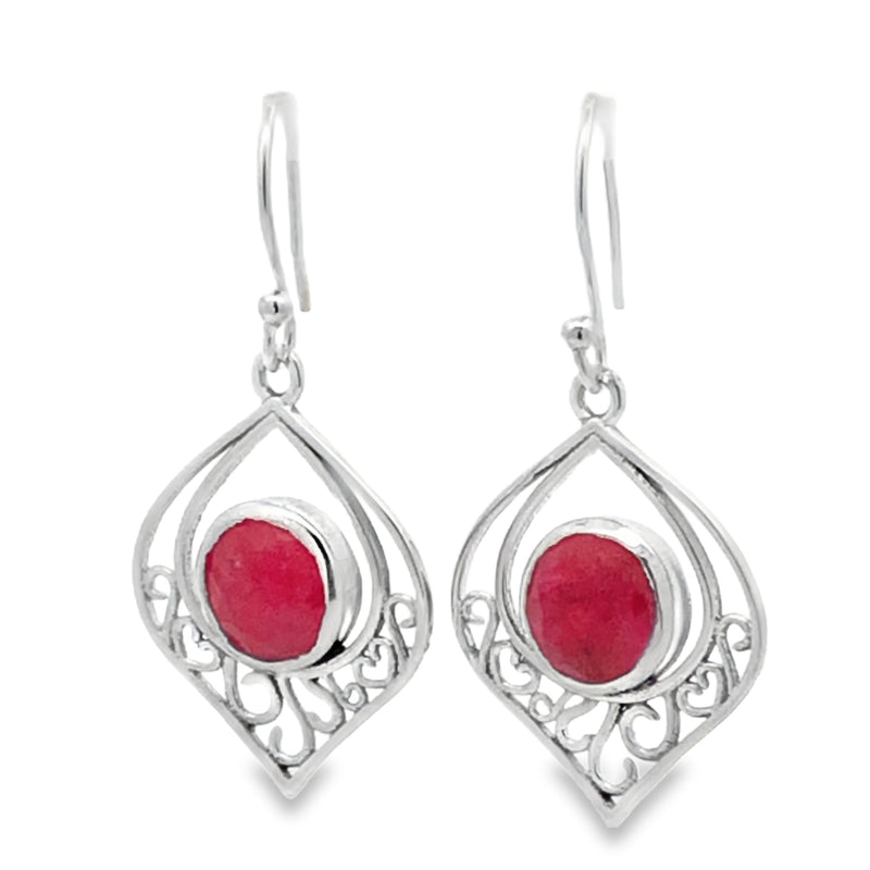 Onatah Sterling Silver Filigree Treated Ruby Earings With Shephooks