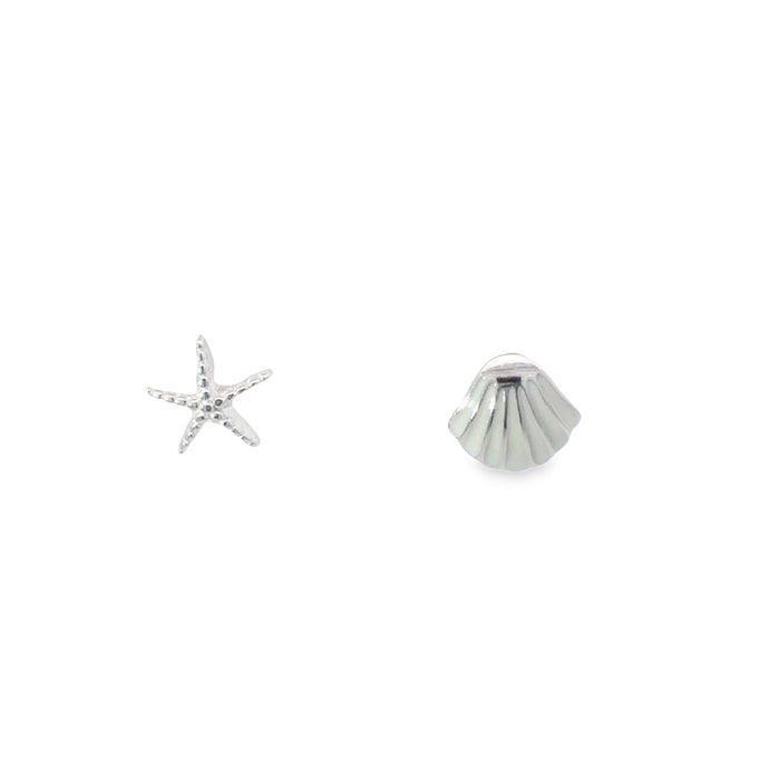 Onatah Sterling Silver Scallop Shell And Starfish Stud Earrings With White Enamel