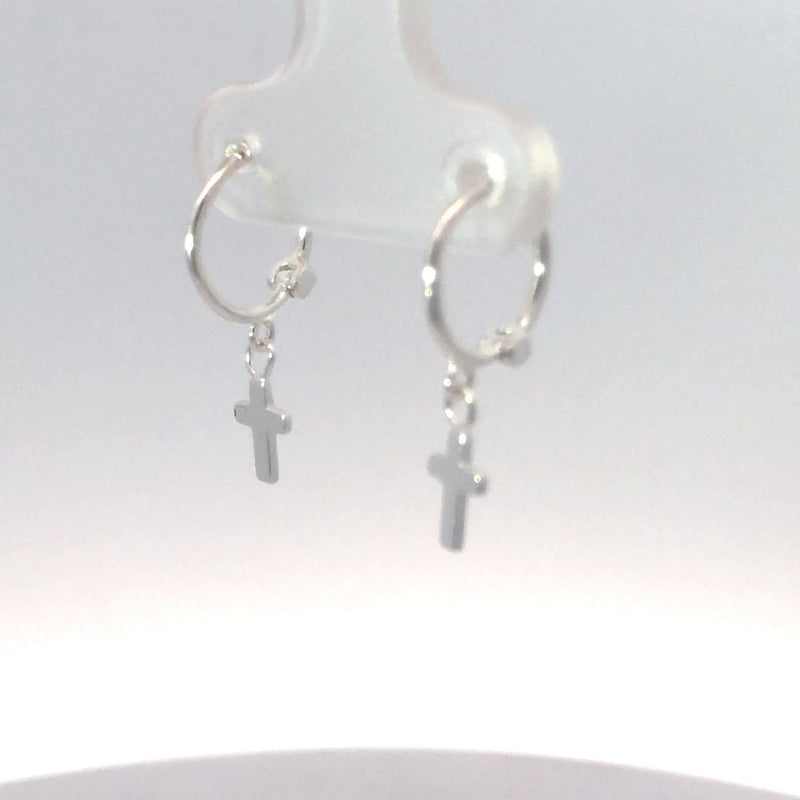 Onatah Sterling Silver Hoop Earrings With Cross Drops