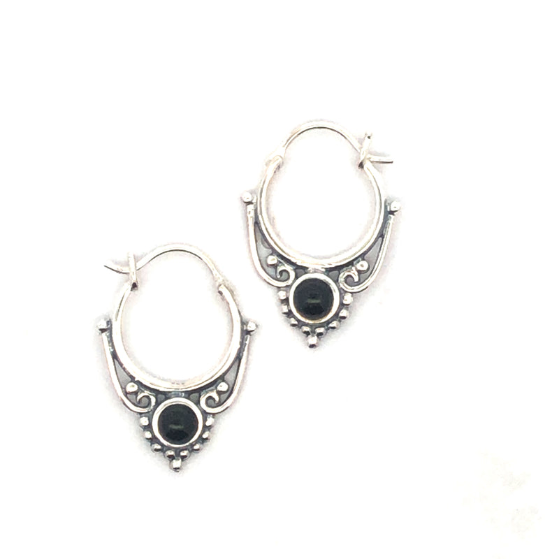 Onatah Sterling Silver Mandala Hoop Earrings Set With Onyx