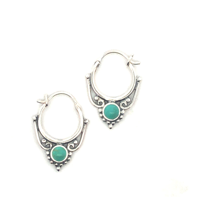Onatah Sterling Silver Mandala Hoop Earrings Set With Turquoise