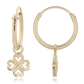 Onatah Sterling Silver Gold Plated Hoops With Four Leaf Clover Drops