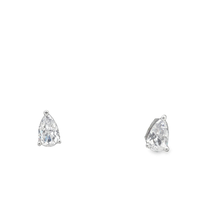 Sterling Silver Rhodium Plated 5Mm X 3Mm Pear Cz Studs