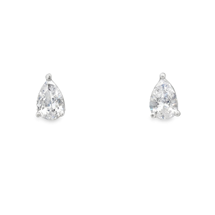 Sterling Silver Rhodium Plated 6Mm X 4Mm Pear Cz Studs